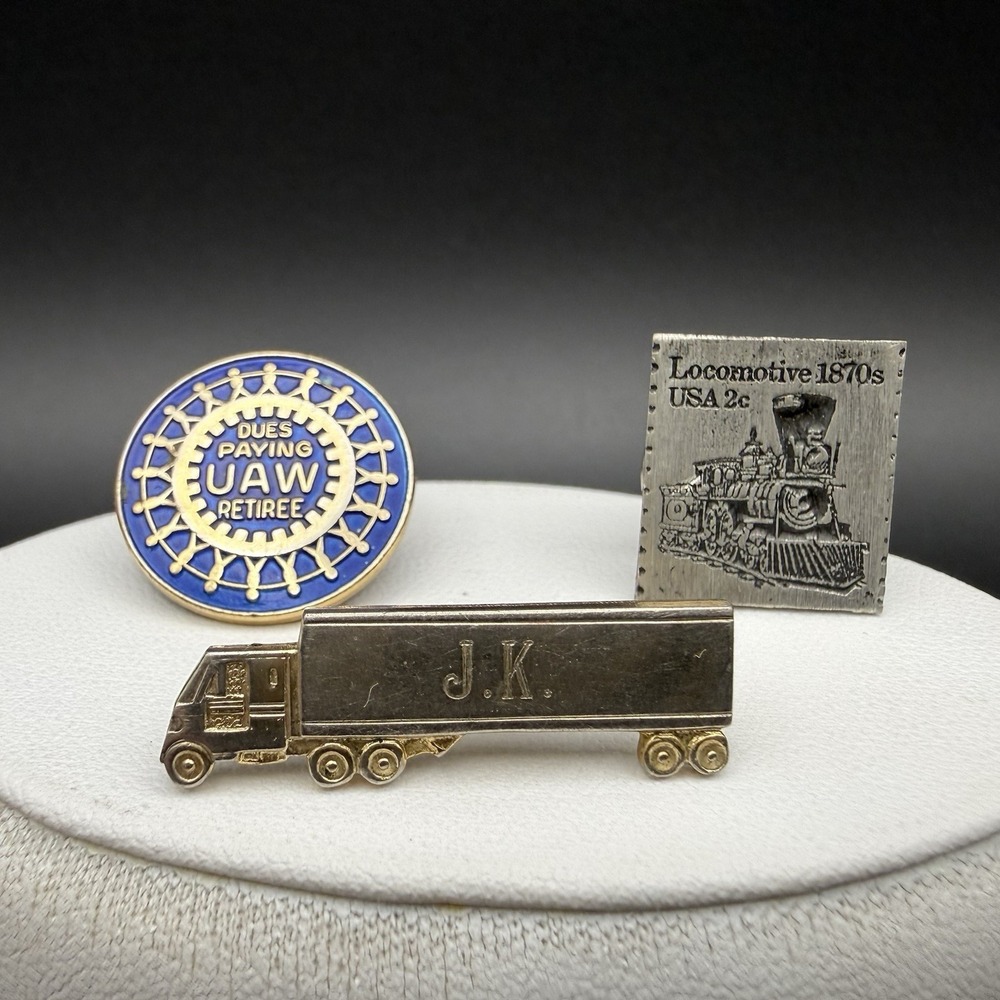 Vtg Industrial Transportation Labor Pin Lot 3 UAW Trucking Railroad Locomotive